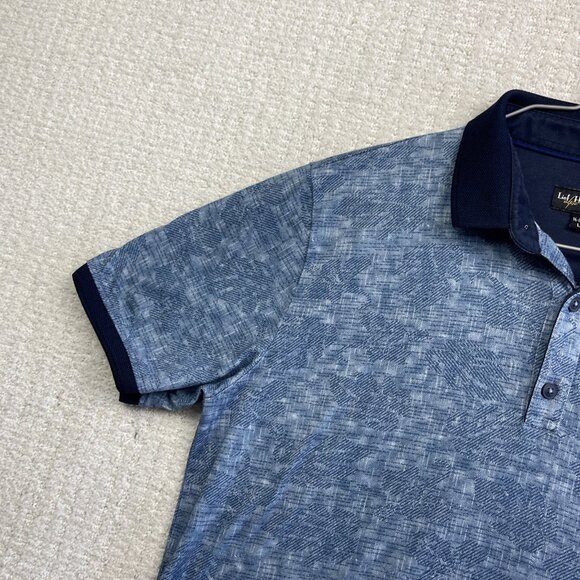 Lief Horsens Couture Men Polo Short Sleeves Shirt Sz L Blue Floral Tropical AOP - Picture 3 of 15